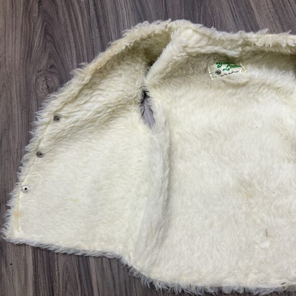 Vintage Kids Genuine Leather Sherpa Lined Suede Vest Beige Small 4/5 See Measure - Picture 8 of 11